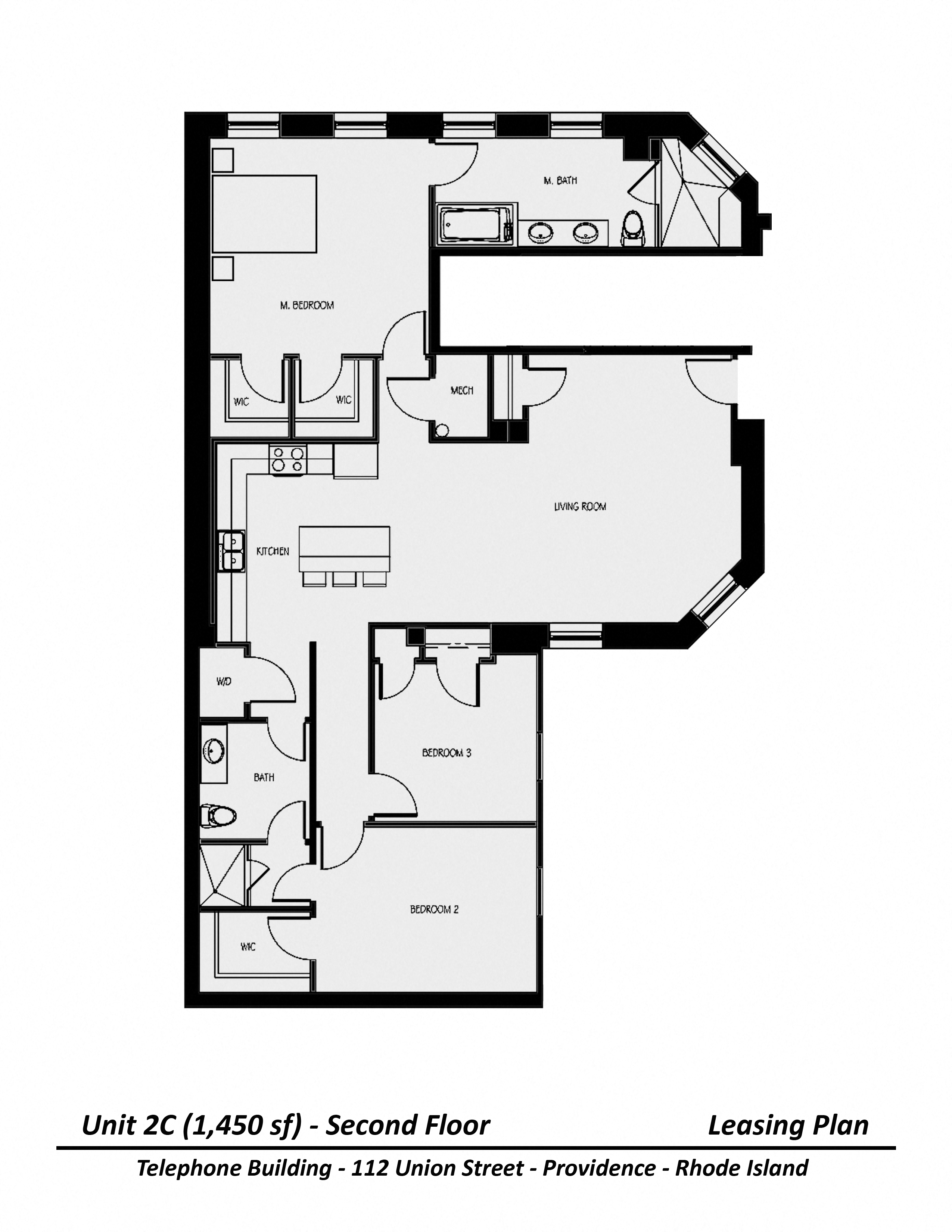 Floor plan for 3 beds, 2 baths, 1450 sqft